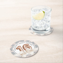 Sweet 16 Luxury Roos gold Balloons Birthday Ronde Kartonnen Onderzetter