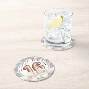 Sweet 16 Luxury Roos gold Balloons Birthday Ronde Kartonnen Onderzetter