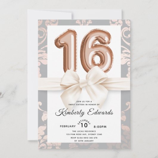 Sweet 16 Luxury Roos gold Balloons Kaart (Voorkant)