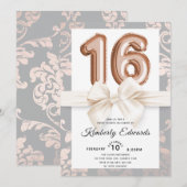 Sweet 16 Luxury Roos gold Balloons Kaart (Voorkant / Achterkant)