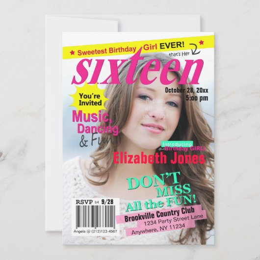 Sweet 16 Magazine Hoesje Birthday Uitnodiging (Voorkant)