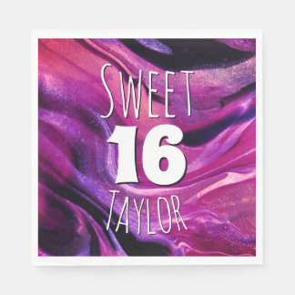 Sweet 16 Magenta Purple Marble Personalized Servet