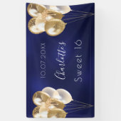 Sweet 16 marineblauw goudballonfeest spandoek (Verticaal)