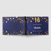 Sweet 16 marineblauw gouden sterren gastenboek (Volledig)