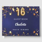 Sweet 16 marineblauw gouden sterren gastenboek (Voorkant)
