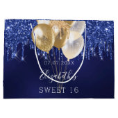 Sweet 16 marineblauw goudglitter druppelt ballonne groot cadeauzakje (Achterkant)