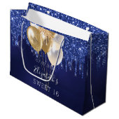 Sweet 16 marineblauw goudglitter druppelt ballonne groot cadeauzakje (Voorkant Gekanteld)