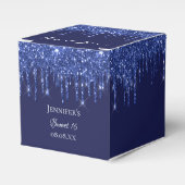 Sweet 16 marineblauw-witte glitter dank u bedankdoosjes (Voorkant Zijde)