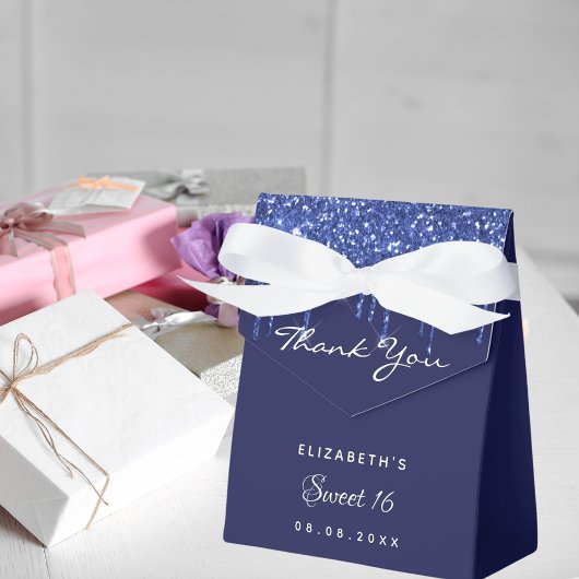 Sweet 16 marineblauw-witte glitter dank u bedankdoosjes
