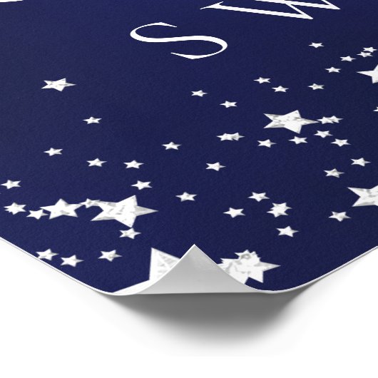 Sweet 16 marineblauw zilver sterren foto welkom poster (Hoek)