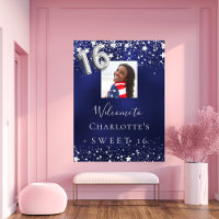 Sweet 16 marineblauw zilver sterren foto welkom