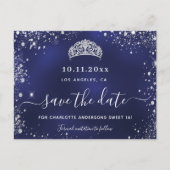 Sweet 16 marineblauw zilver tiara met uitzondering aankondigingskaart (Voorkant)