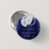 Sweet 16 marineblauw zilverglitter-ballonnaamlabel ronde button 3,2 cm (Voorkant /achterkant)