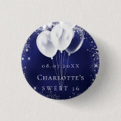 Sweet 16 marineblauw zilverglitter-ballonnaamlabel ronde button 3,2 cm (Voorkant)
