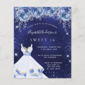 Sweet 16 marineblauwe jurk floral uitnodiging (Voorkant)