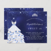 Sweet 16 marineblauwe jurk tiara budget uitnodigin