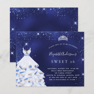 Sweet 16 marineblauwe jurk tiara budget uitnodigin