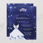Sweet 16 marineblauwe jurk tiara uitnodiging (Voorkant / Achterkant)