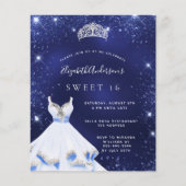 Sweet 16 marineblauwe jurk tiara uitnodiging (Voorkant)