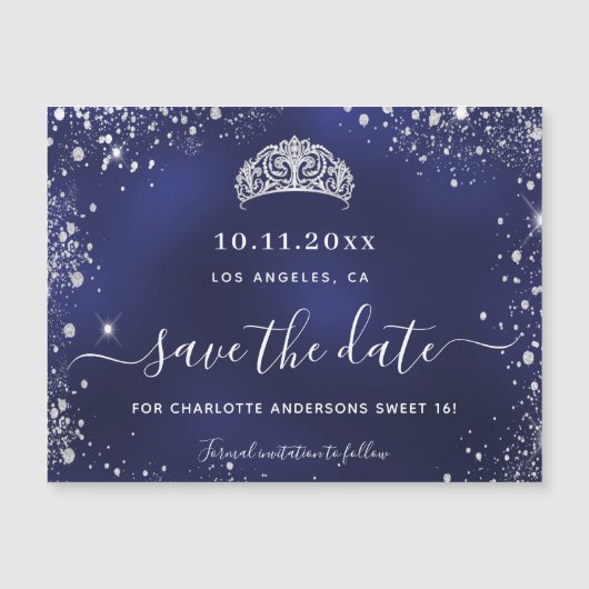Sweet 16 marinesluiblauwe zilver, met uitzondering magnetische uitnodiging (Voorkant)