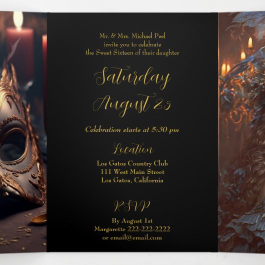 Sweet 16 Maskerade Uitnodiging (Binnenkant midden)