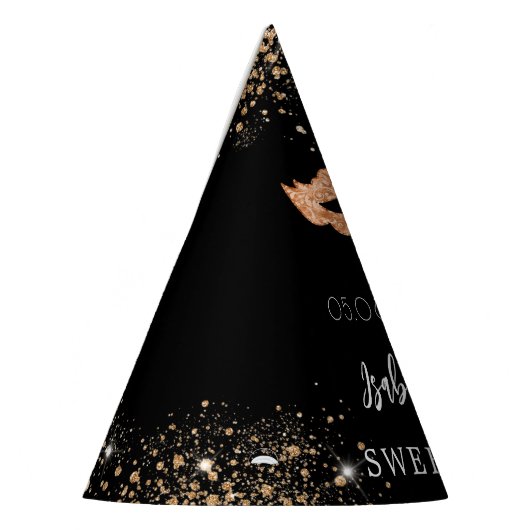 Sweet 16 maskerade zwart goud masker naam feesthoedjes (Links)