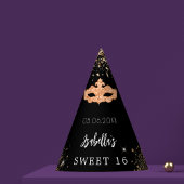 Sweet 16 maskerade zwart goud masker naam feesthoedjes