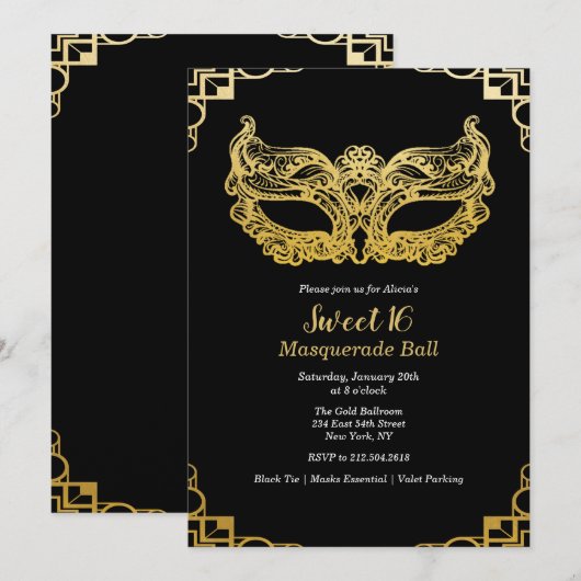 Sweet 16 Masquerade bal uitnodiging (Voorkant / Achterkant)