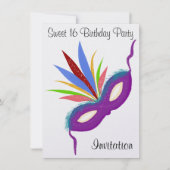 Sweet 16 Masquerade Ball Paars Party Masker Kaart (Voorkant)