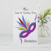 Sweet 16 Masquerade Ball Paars Party Masker Kaart (Staand voorkant)