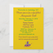 Sweet 16 Masquerade Ball Paars Party Masker Kaart (Achterkant)