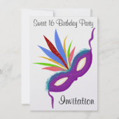 Sweet 16 Masquerade Ball Paars Party Masker Kaart (Voorkant)