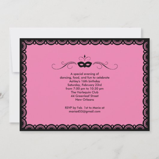 Sweet 16 Masquerade Ball-uitnodigingen Kaart (Achterkant)