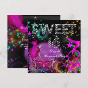 Sweet 16 Masquerade Birthday Party Pink Black Kaart