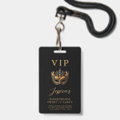 Sweet 16 Masquerade Black Gold VIP Invitation Badge (Voorkant met koord)
