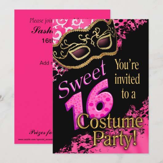 Sweet 16 Masquerade Costume Party Kaart (Voorkant / Achterkant)