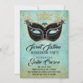 Sweet 16 Masquerade Gold Glitter en Aqua Kaart (Voorkant)
