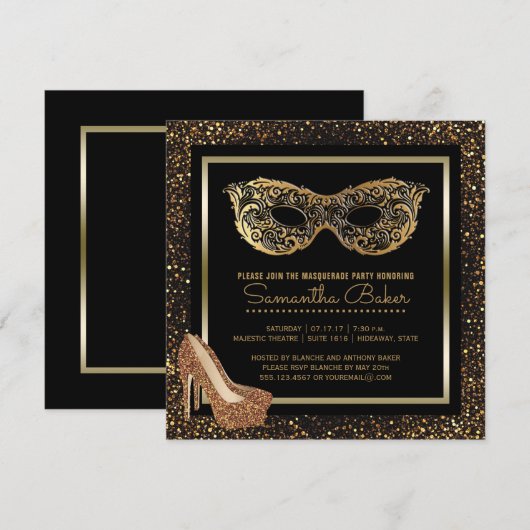 Sweet 16 Masquerade Party | Gold Sweet Sixteen Kaart (Voorkant / Achterkant)