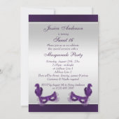 Sweet 16 Masquerade Party in Paars en zilver Kaart (Achterkant)