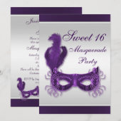 Sweet 16 Masquerade Party in Paars en zilver Kaart (Voorkant / Achterkant)