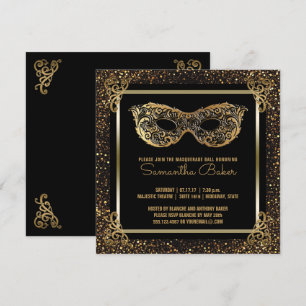 Sweet 16 Masquerade Party   Sweet Sixteen Gold Kaart