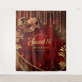 Sweet 16 Masquerade Rood Goud Foto Achtergrond ID1 Wandkleed (Voorkant)