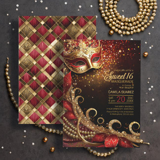 Sweet 16 Masquerade Rood Goud ID1032 Kaart