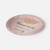 Sweet 16 masquerade roos goud glitter drips party papieren bordje (Gekanteld)