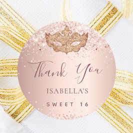 Sweet 16 masquerade roos goud roze Bedankt Ronde Sticker