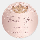 Sweet 16 masquerade roos goud roze Bedankt Ronde Sticker (Voorkant)