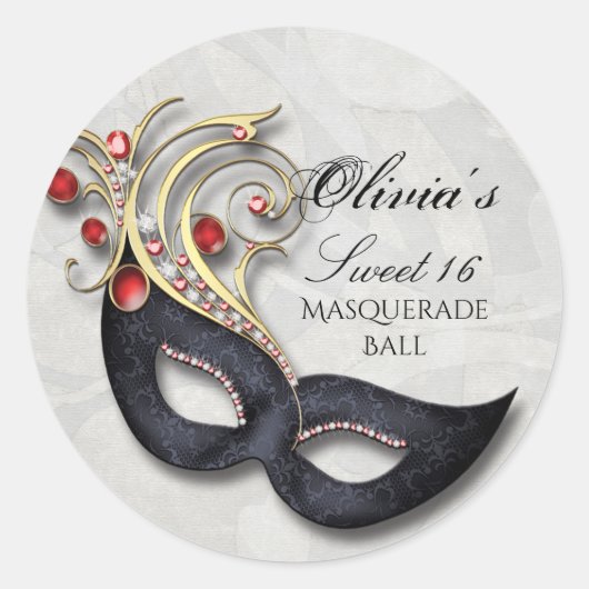 Sweet 16 Masquerade Sticker met Rood en Goud (Voorkant)