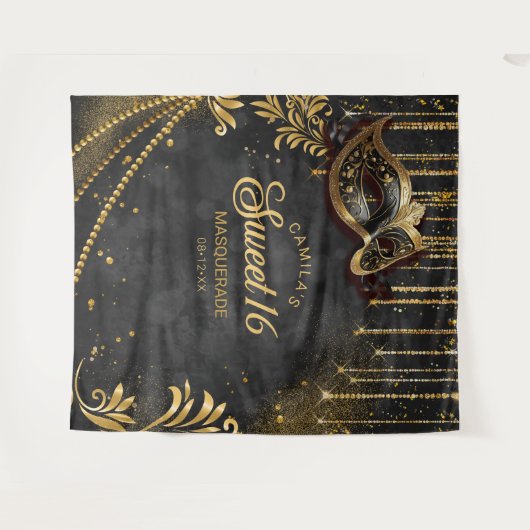 Sweet 16 Masquerade Zwart Foto Achtergrond ID1032 Wandkleed (Voorkant (horizontaal))