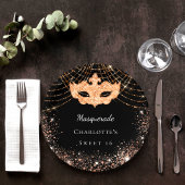 Sweet 16 Masquerade zwart goud glitter Papieren Bordje