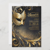 Sweet 16 Masquerade Zwart Goud ID1032 Kaart (Voorkant)